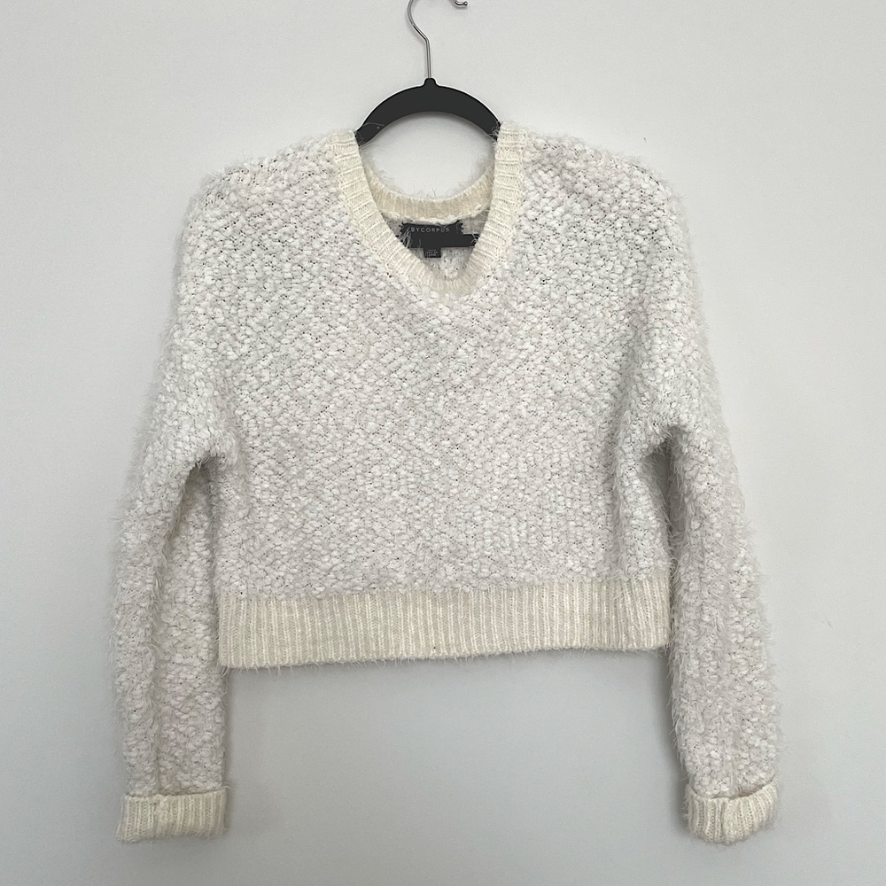 Urban Outfitters fuzzy white crewneck cropped sweater